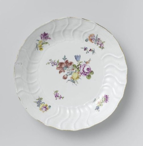 Plate, Multicoloured Painted with German Flowers, Insects, and Fruits