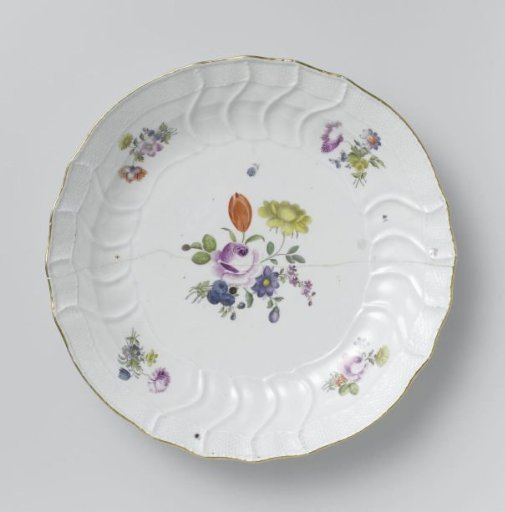 Plate, Multicoloured Painted with German Flowers, Insects, and Fruits