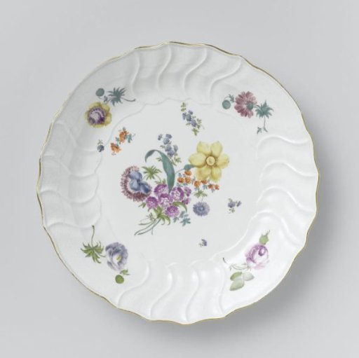 Plate, Multicoloured Painted with German Flowers, Insects, and Fruits