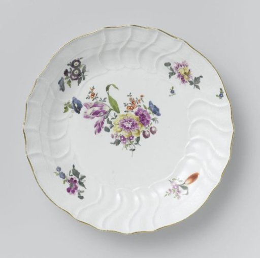 Plate, Multicoloured Painted with German Flowers, Insects, and Fruits