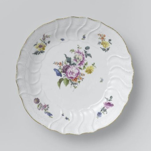 Dish, Multicolored Painted with German Flowers, Insects, and Fruits