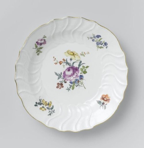 Dish, Multicolored Painted with German Flowers, Insects, and Fruits