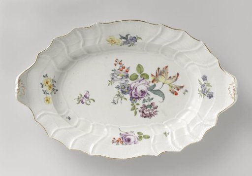 Dish, multicolored painted with German flowers, insects and fruits