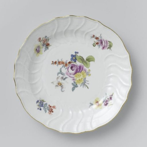 Dish, Multicolored Painted with German Flowers, Insects, and Fruits