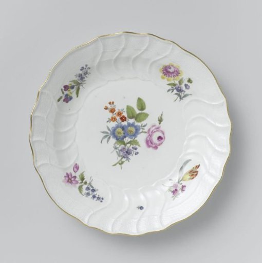 Plate, multicolored painted with German flowers, insects and fruits