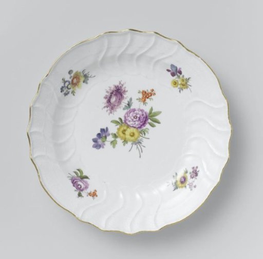 Plate, multicolored painted with German flowers, insects and fruits
