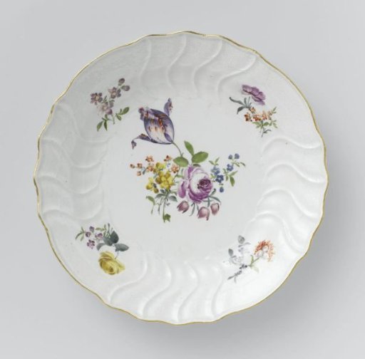 Plate, multicolored painted with German flowers, insects and fruits