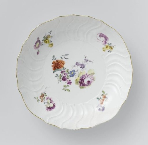 Plate, polychrome painted with German flowers, insects and fruits