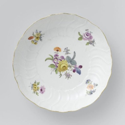 Plate, polychrome painted with German flowers, insects and fruits