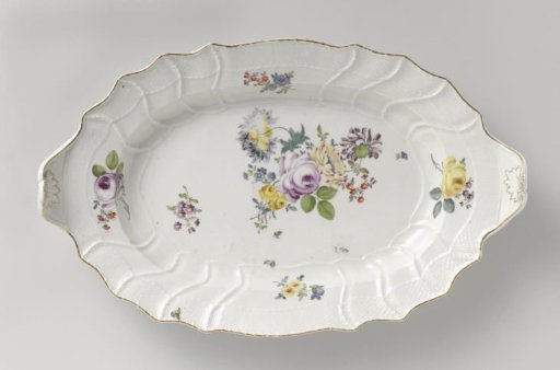 Dish, multicolored painted with German flowers, insects and fruits