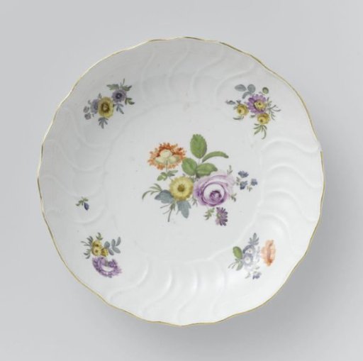 Plate, Multicolored Painted with German Flowers, Insects, and Fruits