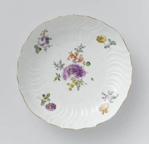 Plate, Multicolored Painted with German Flowers, Insects, and Fruits