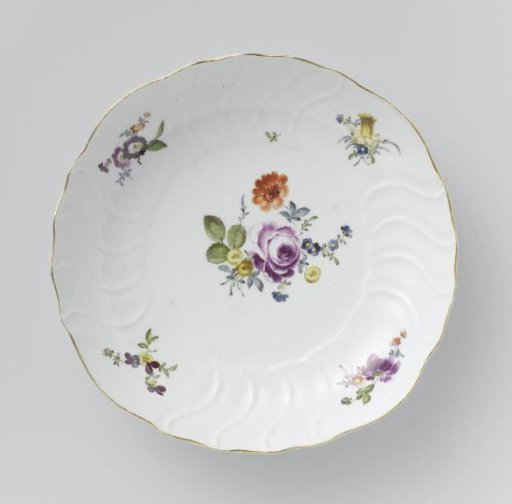 Plate, Multicolored Painted with German Flowers, Insects, and Fruits
