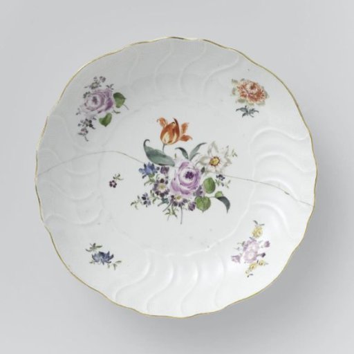 Plate, polychrome decorated with German flowers, insects and fruits