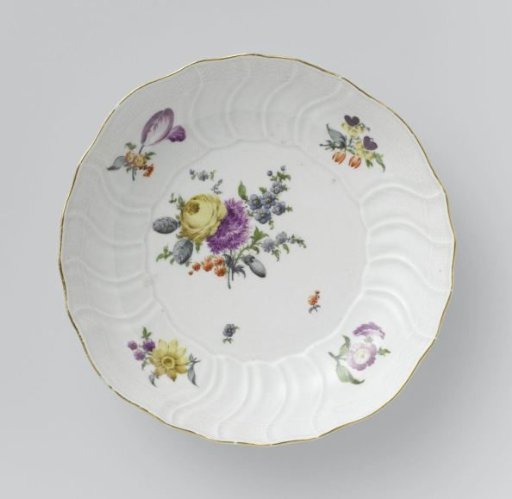Plate, polychrome decorated with German flowers, insects and fruits