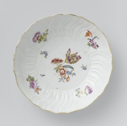 Dish, Multicolored Painted with German Flowers, Insects, and Fruits