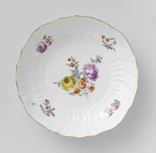 Plate, multicolored painted with German flowers, insects and fruits