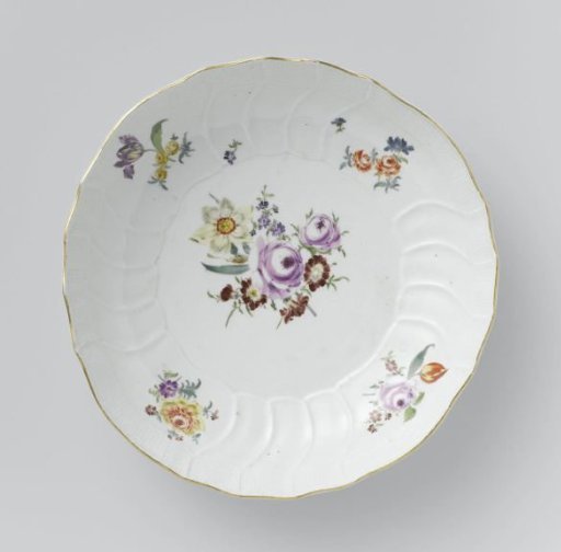 Plate, multicolored painted with German flowers, insects and fruits