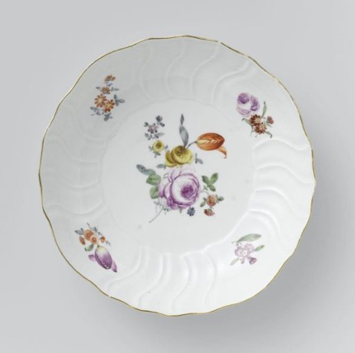 Dish, Multicolored Painted with German Flowers, Insects, and Fruits