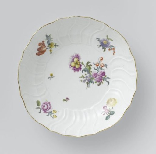 Dish, Multicolored Painted with German Flowers, Insects, and Fruits