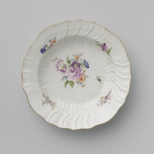 Plate, multicolored painted with German flowers, insects and fruits