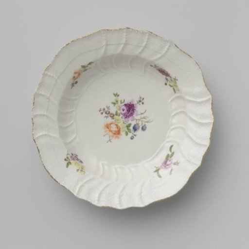 Plate, multicolored painted with German flowers, insects and fruits