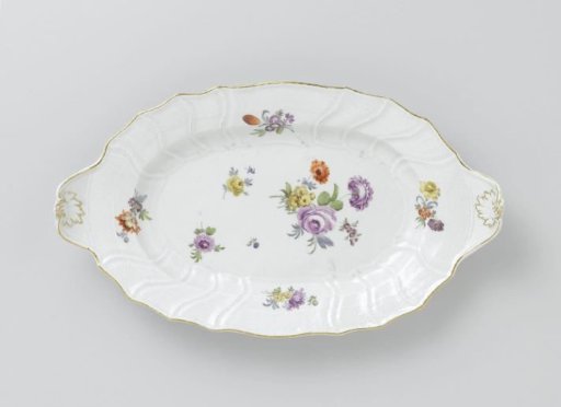 Dish, multicolored painted with German flowers, insects and fruits