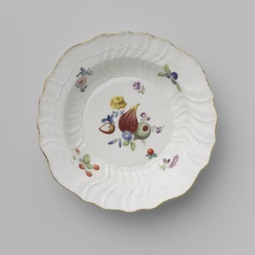 Plate, multicolored painted with German flowers, insects and fruits