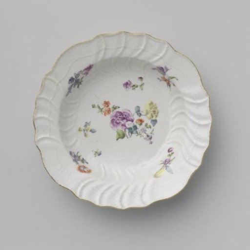 Plate, multicolored painted with German flowers, insects and fruits