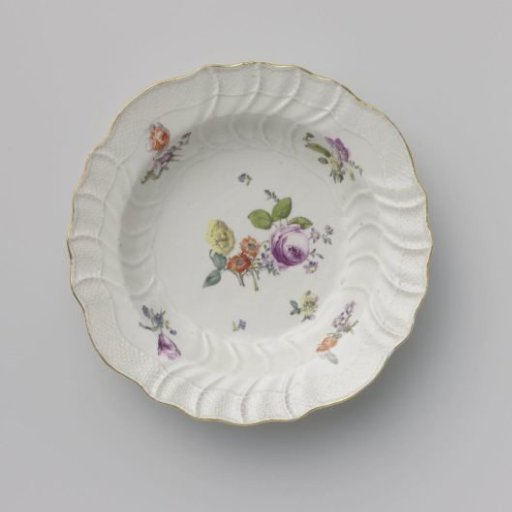 Plate, Multicolored Painted with German Flowers, Insects, and Fruits