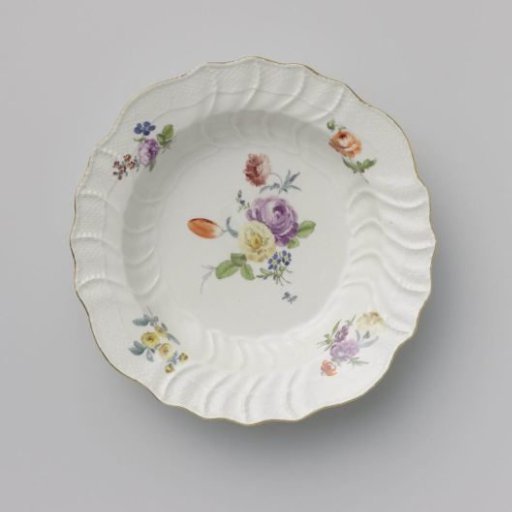 Plate, Multicolored Painted with German Flowers, Insects, and Fruits