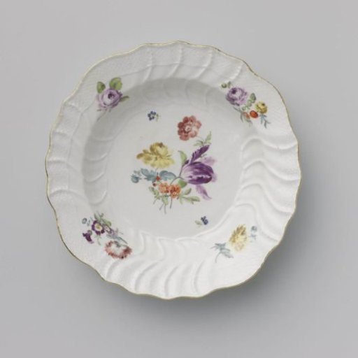 Plate, Multicolored Painted with German Flowers, Insects, and Fruits