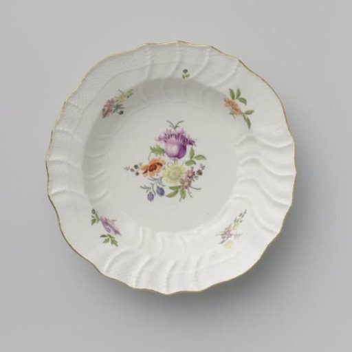 Plate, multicolored painted with German flowers, insects, and fruits