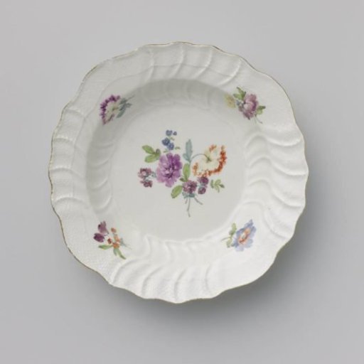 Plate, multicolored painted with German flowers, insects, and fruits