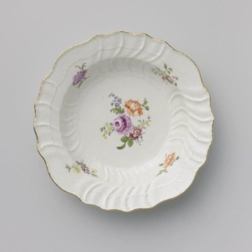 Plate, multicolored painted with German flowers, insects, and fruits
