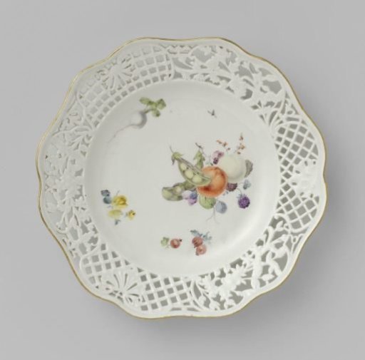 Dessert plate, multicolored painted with flowers and fruits