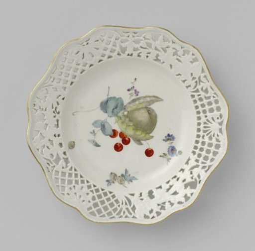 Dessert plate, multicolored painted with flowers and fruits