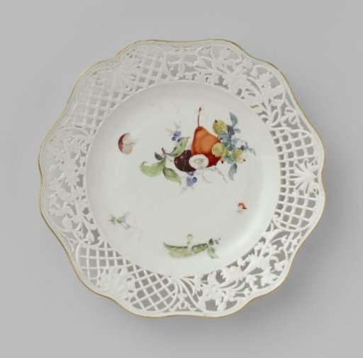 Dessert plate, multicolored painted with flowers and fruits