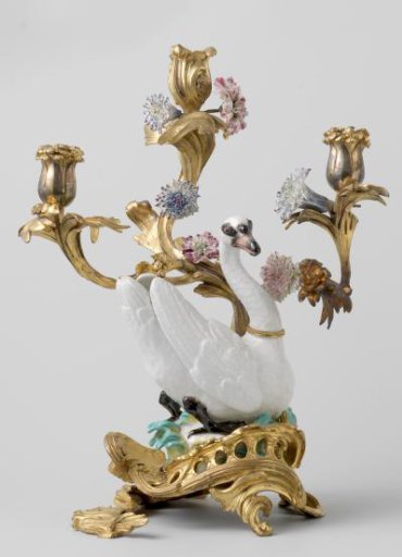 Swan of multicoloured painted porcelain