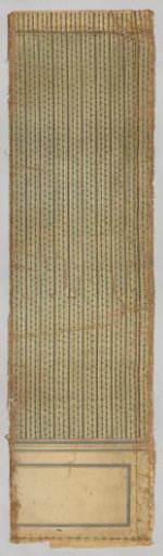 Three bands of linen-painted wall covering with vertical stripes alternately decorated with branches with berries and a floral vine