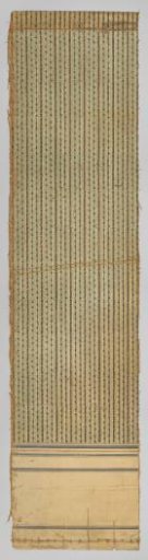Two strips of painted linen wallpaper with vertical stripes alternately decorated with branches with berries and a floral scroll