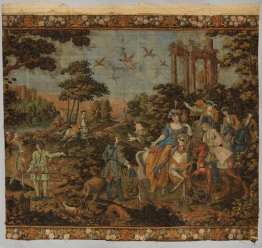 Fragment of wall covering painted on coarse burlap