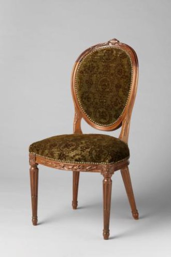 Mahogany armchair upholstered in green silk
