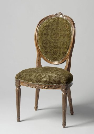 Chair of mahogany, upholstered in green morocco leather