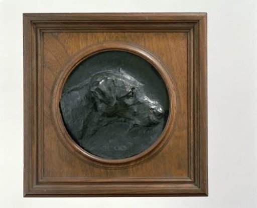 Medallion portrait of Con, an Airedale terrier