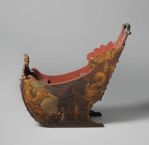 Push sled, polychrome painted, with among others mirror monogram L and R