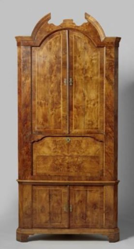 Three-Part Corner Cabinet with, among other things, a Segmentally Broken Pediment