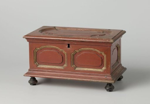 Chest of Oak Painted in Red and Gold