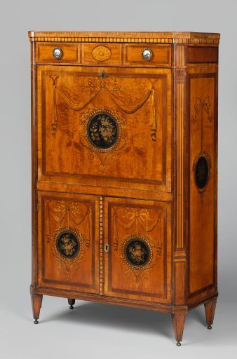 Secretary decorated with marquetry of various wood types