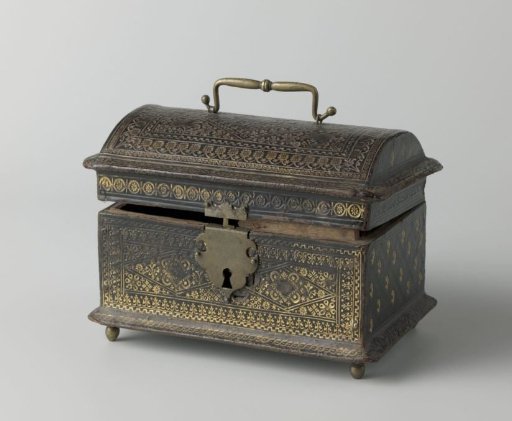 Chest Covered with Stamped Leather with Gilded Ornaments